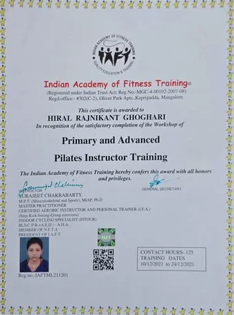 Pilates Instructor Training certificate