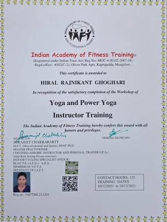 Yoga and Power Yoga Instructor Training certificate