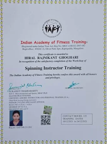 Spinning Instructor Training certificate
