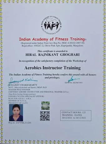 Aerobics Instructor Training certificate