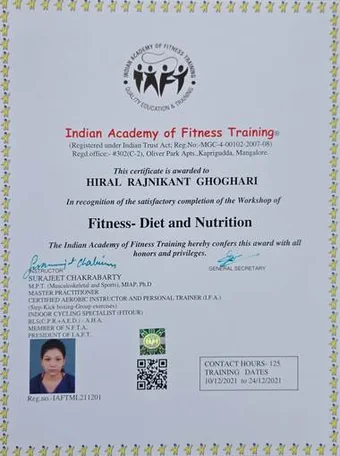 Fitness Diet and Nutrition certificate